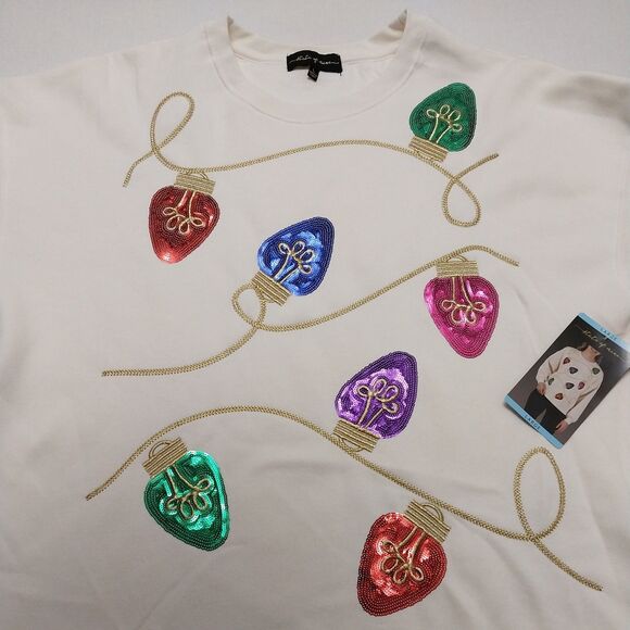 State Of Mine Women's Sequin Graphic Sparkle Sweatshirt LARGE - Picture 9 of 16